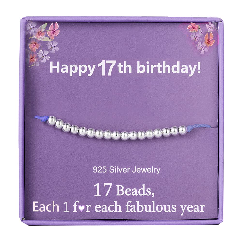 Kenwiv Birthday Gifts for 17th Girls Gifts for Girls Silver Beads bracelet for 17 Years Old Girl Jewellery Gift Idea