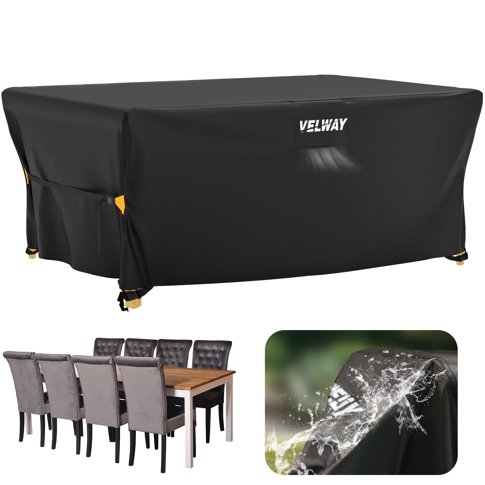 Velway Garden Furniture Covers Waterproof: 242x162x71cm Upgraded Windproof Outdoor Table Cover with Air Vent Anti-UV Dustproof for Patio Rattan Furniture Set Rectangular - Black