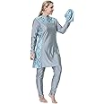 FYMNSI Women Modest Muslim Swimsuits Plus Size Full Body Islamic Burkini Hijab 3 Piece Long Sleeve Rash Guard Skirt Swimwear