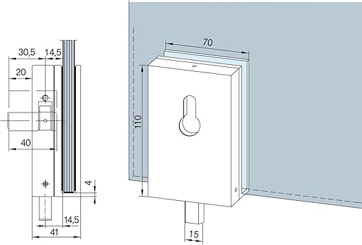 Überschubschloss SG, PZ vorgerichtet, 2-tourig, Glas 10 mm, silber