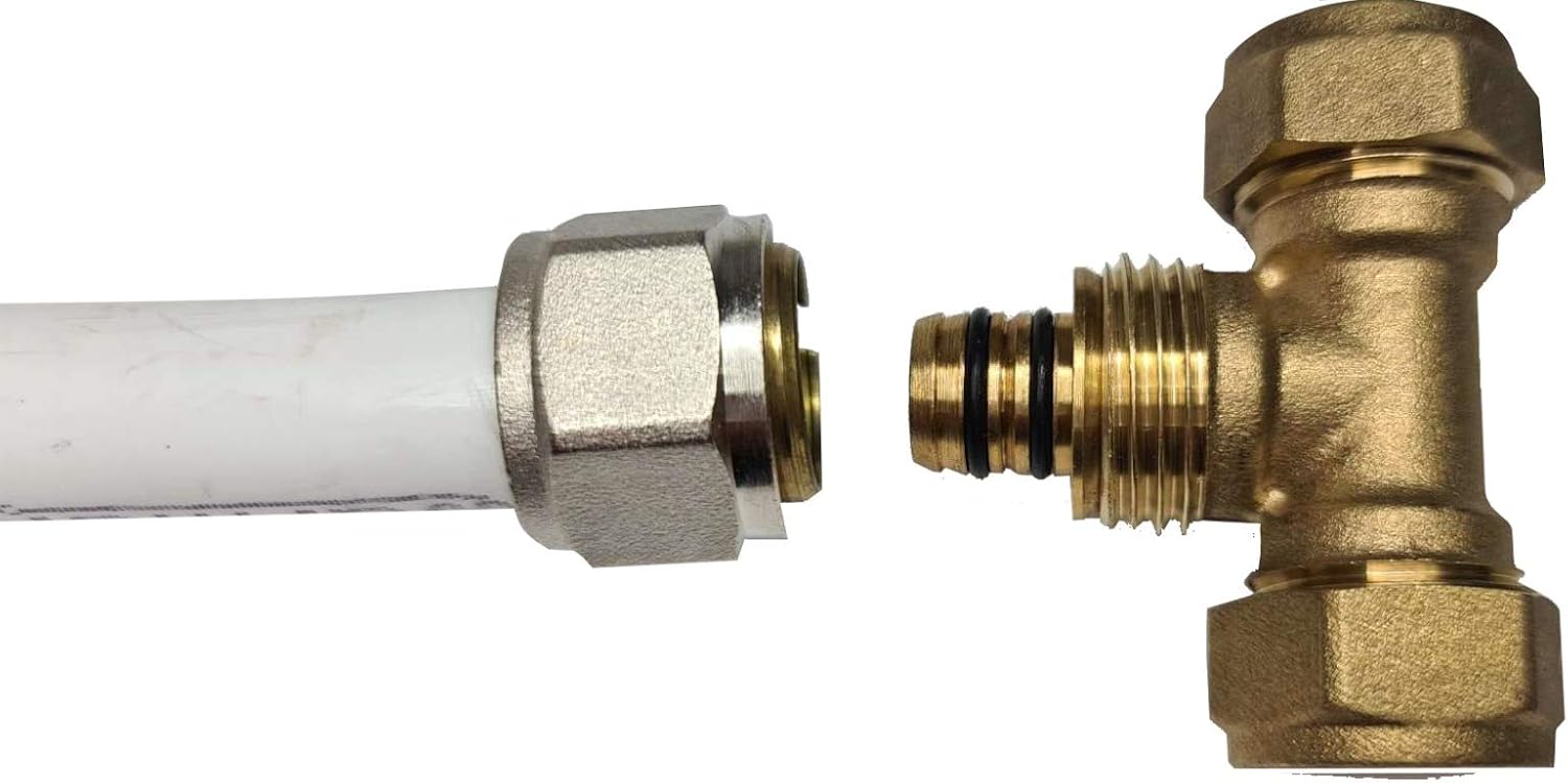 Wärmer System Brass Reducing Tee, 15mm Copper to 16mm Multilayer Pipe Compression Fitting - Image 4