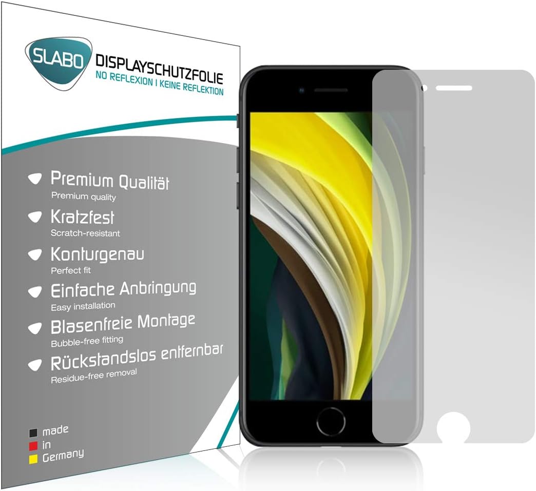 Slabo 4 x screen protector compatible with iPhone SE 2022, iPhone SE 2020, iPhone 8, iPhone 7, iPhone 6S, iPhone 6 protection film protectors No Reflexion MATTE