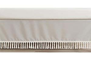 Sweet Jojo Designs Boho Bohemian Boy Girl Baby Crib Bed Skirt Nursery Dust Ruffle - Solid Taupe Beige Ivory Cream Off White Linen Farmhouse Shabby Chic Designer Modern Minimalist Tassel Macrame Cotton