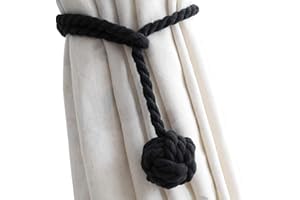 Melaluxe 2 Pack Curtain Tiebacks - Heavy Duty Curtain Rope Tieback, Handmade Rural Decorative Curtain Holdbacks (Black)