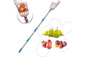 HOSKO 10FT Fruit Picker Tool, Lightweight High-Grade Stainless Steel Adjustable Fruit Picker with Metal Twist-on Basket, Suit for Apple Pear Lemon Mango Guava Orange Avocados Etc Fruit Picking