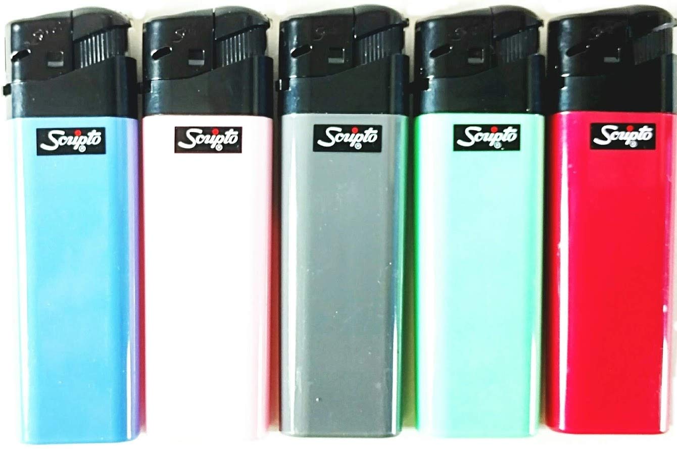Scripto Electronic Lighters Pack of 50 with Stand Asst Colors