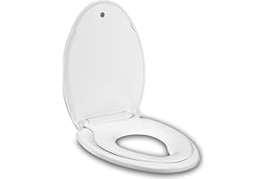 JINGZE Elongated Toilet Seat Built-In Potty Training Seat, Soft Quiet Close Non-Slip Seat, Easy to Install & Clean,Magnetic Kids Seat and Cover for Elongated Oval Toilets,White