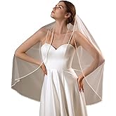 IsletRura Wedding Veil Fingertip Length Bridal Veil Pearl Beaded Edge Wedding Veils with Comb