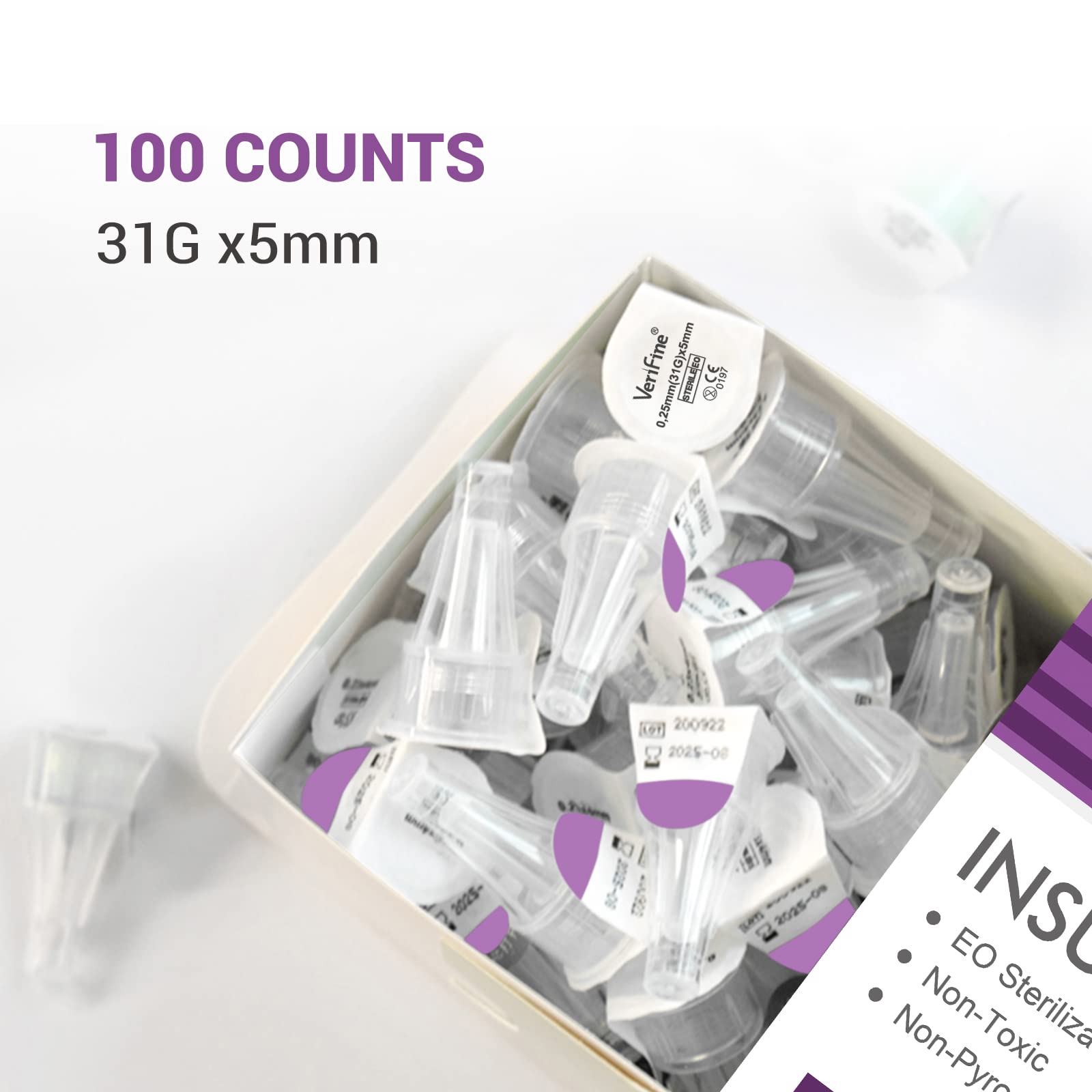 Verifine Insulin Pen Needles 31G 5mm, Ultra Fine Diatetic Needles for Insulin Injection, Compatible with Most Insulin Pen, 0.25mm x 5mm (5/32”) (100 Count)