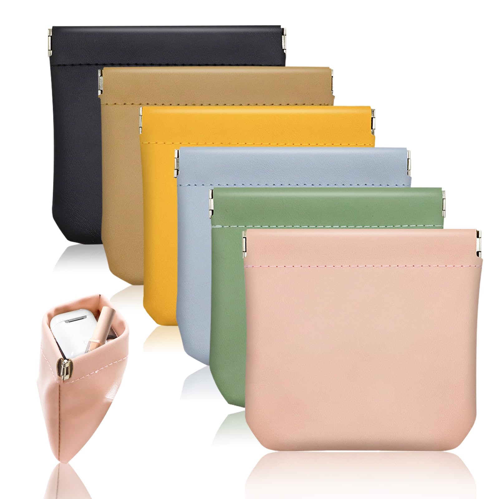 6Pcs Pocket Cosmetic Bag, Small Makeup Pouch, No Zipper Pocket Makeup Bags, Mini Travel Pouch, Self Closing Makeup Bags, Waterproof Makeup Bag, Mini Coin Purse for Cosmetics Headphones Jewelry
