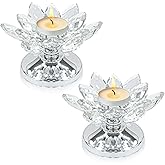 2 PCS Silver Crystal Flower Tea Light Holder, Glass Tealight Candlestick with Metal Base, Votive Candle for Table Centerpiece, Wedding, Parties Decor, Nice Gift