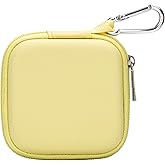 Ginsco Mini-Portable Hard Shell Square Earbuds Case for Apple EarPods/Samsung Galaxy Wired/Wireless Earbuds, Cell Phone Accessories Organizer with Carabiner for Earphones Tech Pouch, Butter Yellow