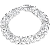 NABTYJC Fashion Sterling Silver 2 Layers Twisted Link Chain Bracelet with Diamond Cut Hight Polish Loops,Toggle Button 8" Gift for Women Men Teens