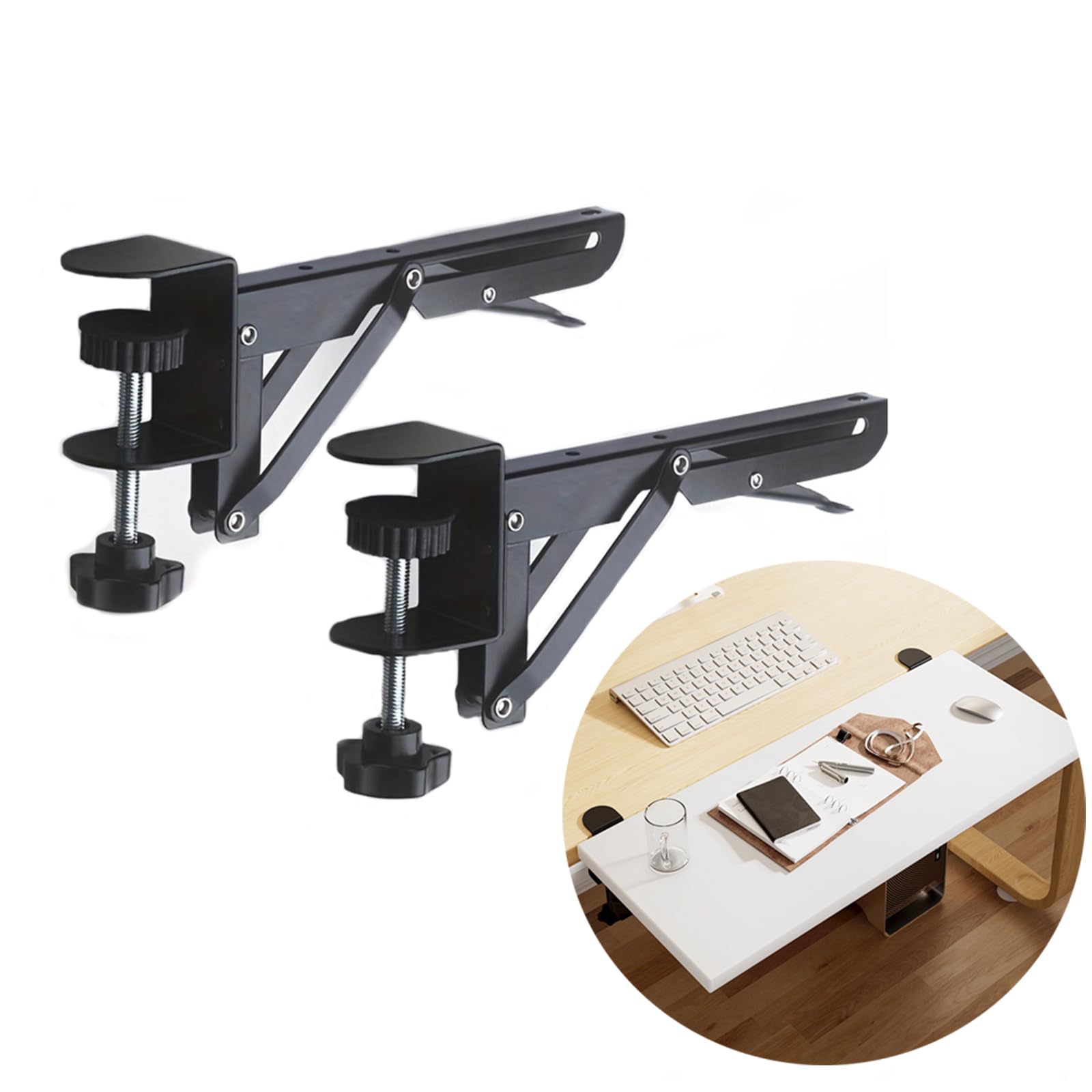 Photo 1 of Under Desk Keyboard Tray Support Bracket Adjustable Desktop Extension Board Stand Clamp-on Keyboard Holder Arm Rest Tray Extension Plate Support Rack for Desk, 1 Set (Style01)