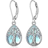 Tree of Life Earrings for Women Moonstone Earrings Sterling Silver Moonstone Teardrop Jewelry Dangle Drop Leverback Birthday Gifts
