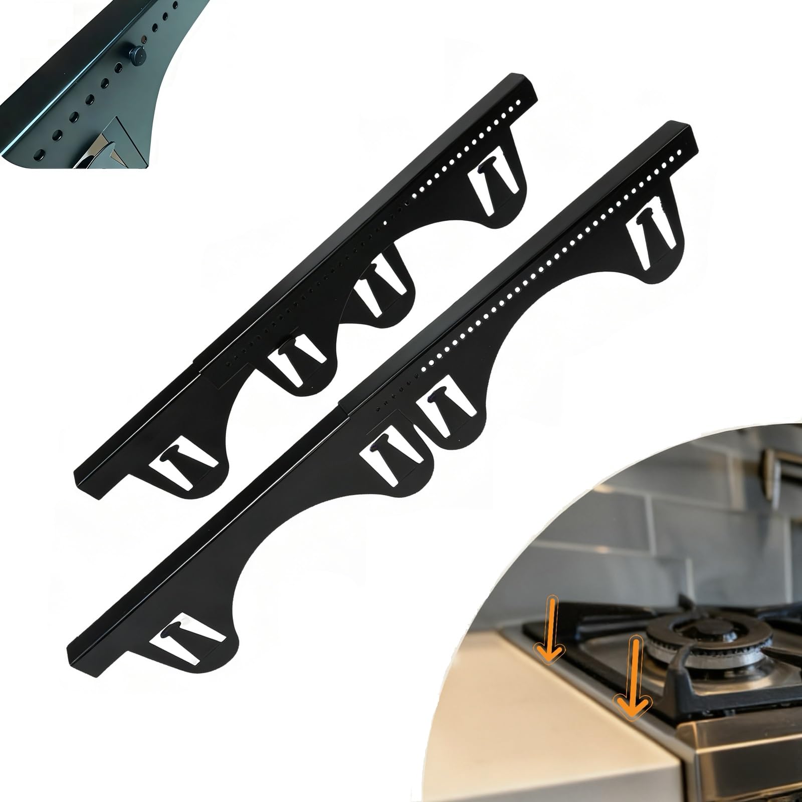 Photo 1 of 2 Pack Stainless Steel Stove Gap Covers, Kitchen Stove Gap Fillers, Heat Resistant Stove Guard Between Stove and Countertop, Snap-on design prevents shifting, adjustable from 13.8" to 26.8 "