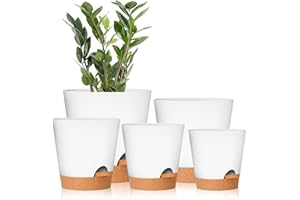 GARDIFE Plant Pots 7/6.5/6/5.5/5 Inch Self Watering Planters with Drainage Hole, Plastic Flower Pots, Nursery Planting Pot for All House Plants, African Violet, Flowers, and Cactus,White
