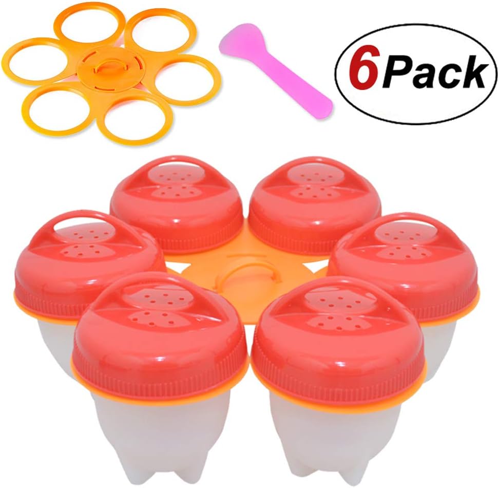 Silicone Egg Cooker without Shell, Non-stick BPA Free Egg Boiler Hard Boiled Egg Maker of New Version with Holder, 6 Pack