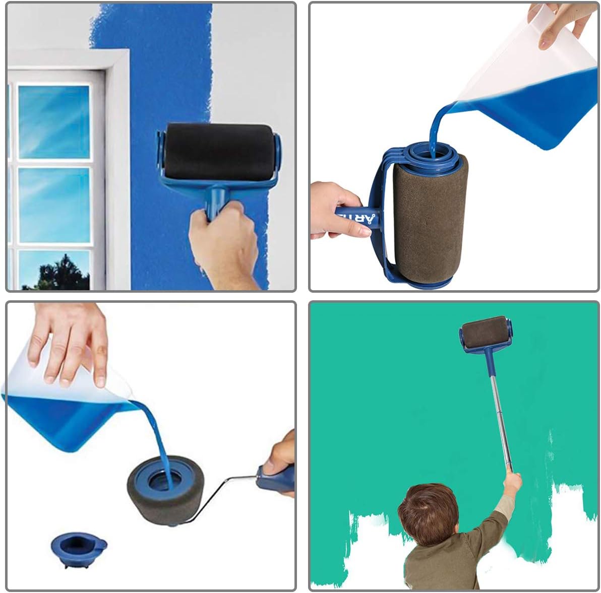 Paint Roller Brush Kit GOCHANGE 9PCS Wall Printing Brush kit With Paint Runner Pro Brush, Wall Printing Brush, 3 Telescopic Poles, Handle Flocked Edger Painting Walls And Ceilings For Home Office Room - - 