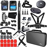 Husiway Accessory Kit for DJI Osmo 360 Magnetic Mount Bundle with Carrying Case Selfie Stick Glass Screen Protector Silicone Case Head/Chest Strap Mounts and Adhesive Pads 60O