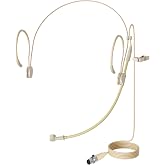 J K MIC-J 069 Headset Headworn Microphone Compatible with Shure Bodypacks | Mini XLR TA4F Connector Unidirectional Earhook Mic with Flexible Gooseneck Boom, Beige Lightweight for Presentations