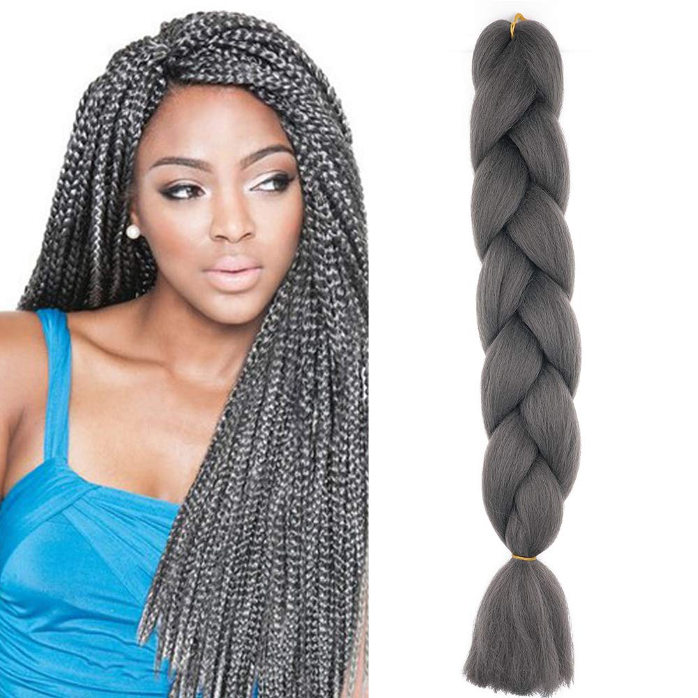 24" Braiding Hair Extension Jumbo Braids Synthetic Crochet Hair Afro Box Braid Heat Resistent (Dark Gray)