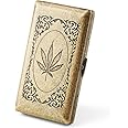 Retro Metal Cigarette Case King Size for Man Women 100mm Tobacco Box 16 Capacity Sturdy Double Sided Spring Clip Open Pocket Holder Protective Security Wallet Vintage Bronze Birthday Christmas Gifts