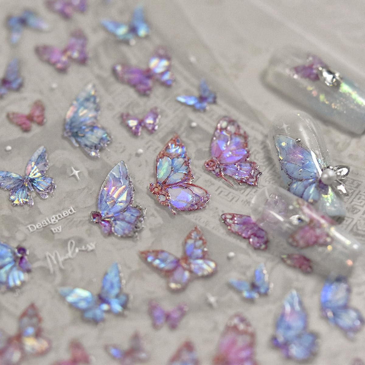 Butterfly Nail Art Stickers Decals Purple Pink Butterfly 5D Embossed Nail Decals Shell Light Butterflies Nail Designs Adhesive Sticker Manicure Accessories for Women Girls DIY Nail Art Decorations - Image 3