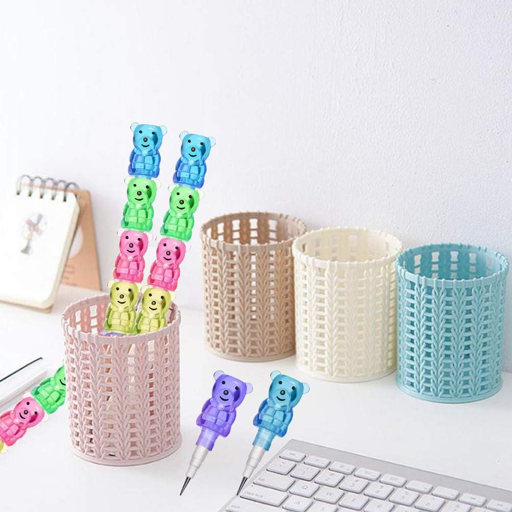 30pcs Stackable Pencils Plastic Bear Pencils, 5 in 1 Stacking Colored Pencils with Turtle Erasers and DIY Blank Bag For Birthday Party Supplies School Fun Equipment: Office Products
