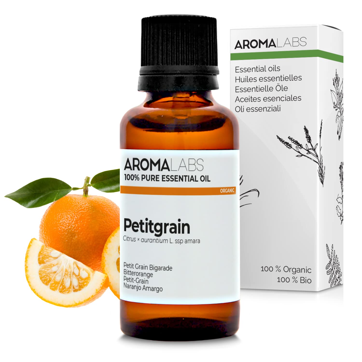 Bio - Petitgrain Essential Oil - 30mL - 100% Pure, Natural, Chemotyped and AB Certified - AROMA LABS (French Brand)