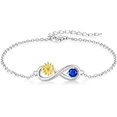 STARCHENIE 925 Sterling Silver Sunflower Bracelet Adjustable Infinity Birthstone Bracelet for Women