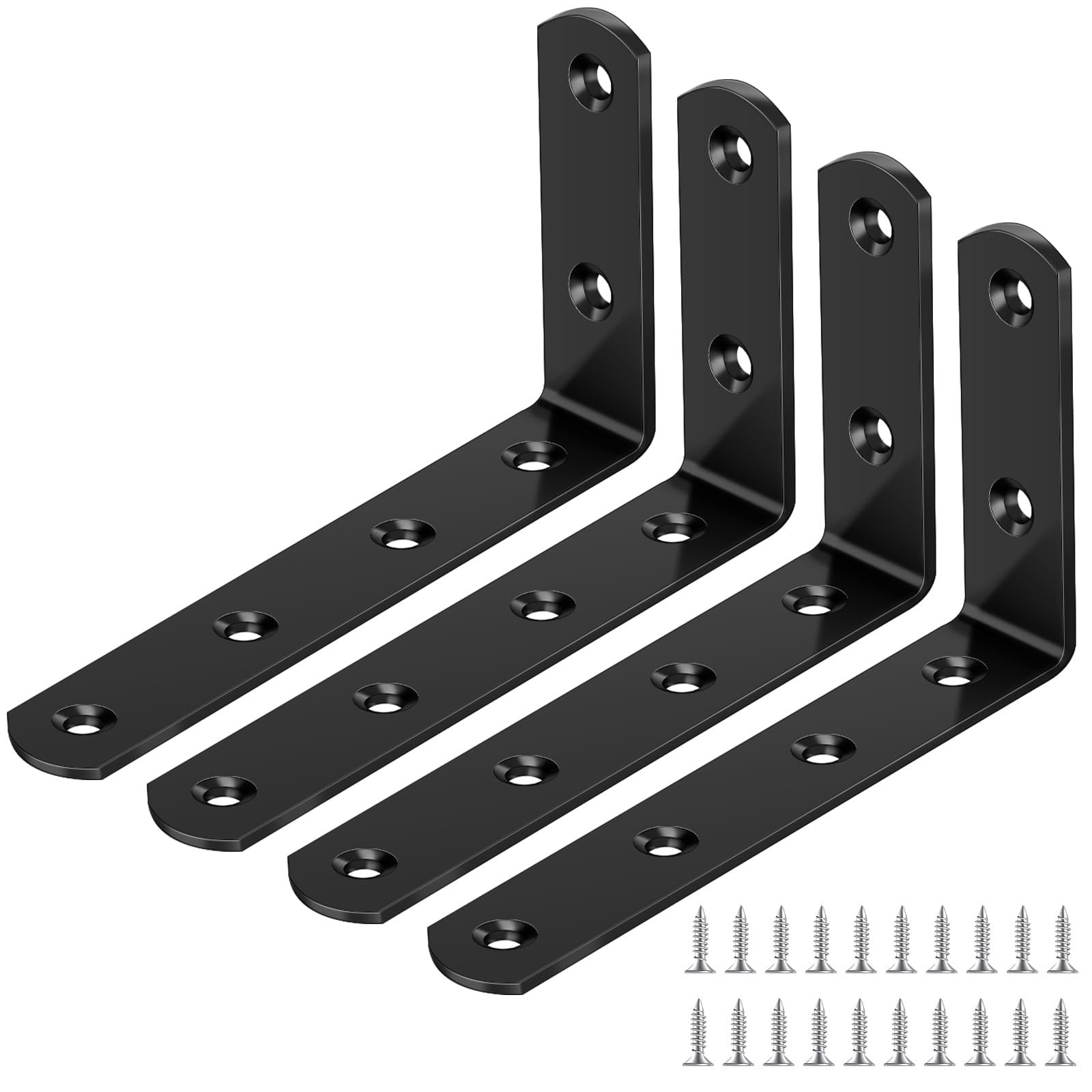 Yeepeo Shelf Brackets, L Shape Wall Brackets Carbon Steel Support Heavy Duty Right Angle Bracket with 24 Screws for Support, Stainless Steel, 4pcs 125×75×20mm