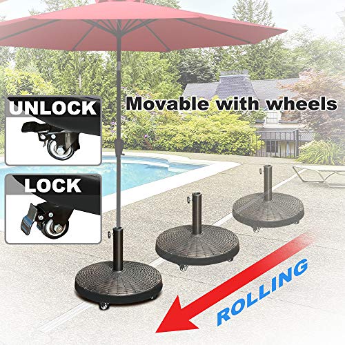 COBANA Patio Umbrella Base with Wheels, HeavyDuty Stand Resin Weights