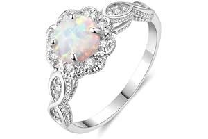 CiNily 18K Gold Plated Opal Ring-White Fire Opal & Amethyst & Cubic Zirconia Women Jewelry Gemstone Engagement Anniversary Ring Size 5-13