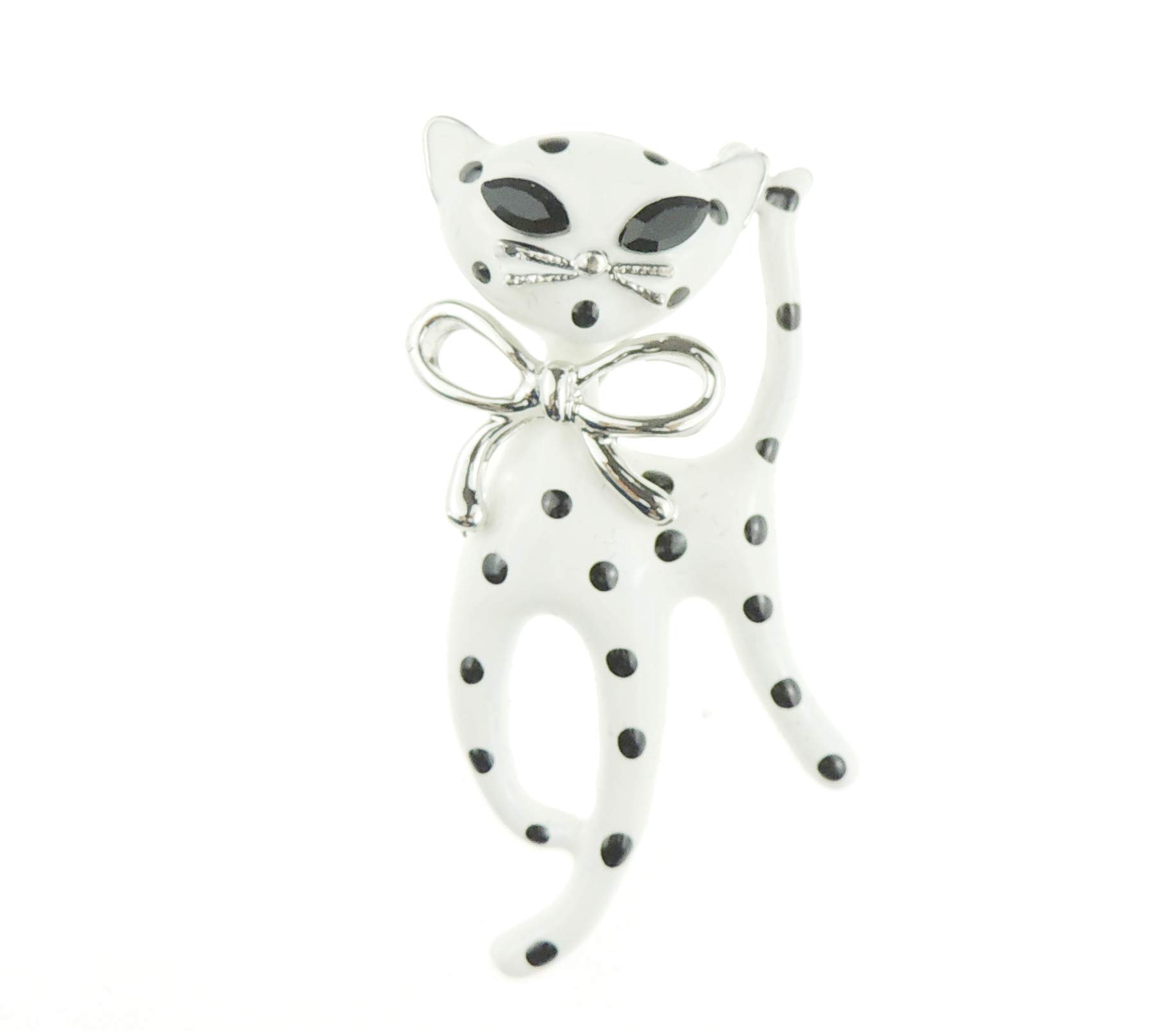 Cute Womens Wedding Christmas Birthday Gift Coat Scarf Coat Jacket Shawl Mother Groom Bride Diamante Crystal Brooch Badge Breastpin Corsage Pin Enamel Bow Panther Cat Kitten Kitty (White Polka Dot)