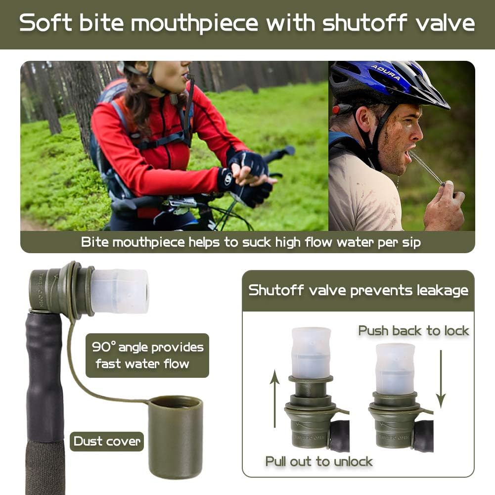 Hydration Bladder 2L Leakproof 2 Liter Water Reservoir, BPA Free Military Green Water Storage Bladder Bag with Insulated Tube, Hydration Backpack Replacement for Outdoor Hiking Camping Running Cycling : Sports & Outdoors