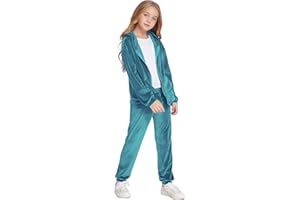 Hopeac Girls Casual Basic Velour Zip Up Hoodie Sweatsuit Tracksuit Set Jogger Clothes Outfits