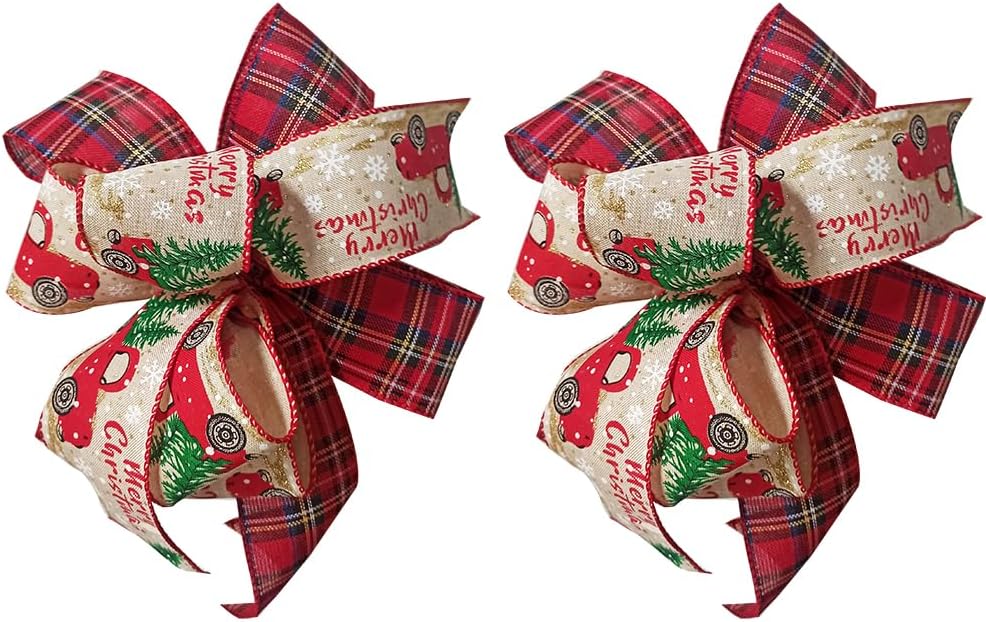 Bows & Ribbons - Christmas Bows 2PCS for Wreath 10X10 Inch,Black Red Buffalo Plaid Bows,Rustic Farmhouse Bows Natural Burlap Tree Topper Bows for Front Door Winter Christmas Tree Bows for New Year Xmas Decorations