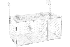 ATPWONZ Fish Breeding Box, Acrylic Isolation Box Aquarium Hatchery Incubator with Suction Cups for Newborn Fry, Shrimp, Guppy, Clownfish, Aggressive Fish, 11.5" x 6" x 6"