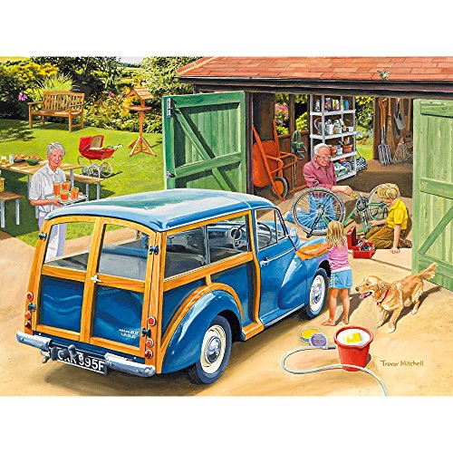 Bits and Pieces - 300 Large Piece Jigsaw Puzzle for Adults - Washing Grandpa's Car - 300 pc Summer Scene Jigsaw by Artist Trevor Mitchell