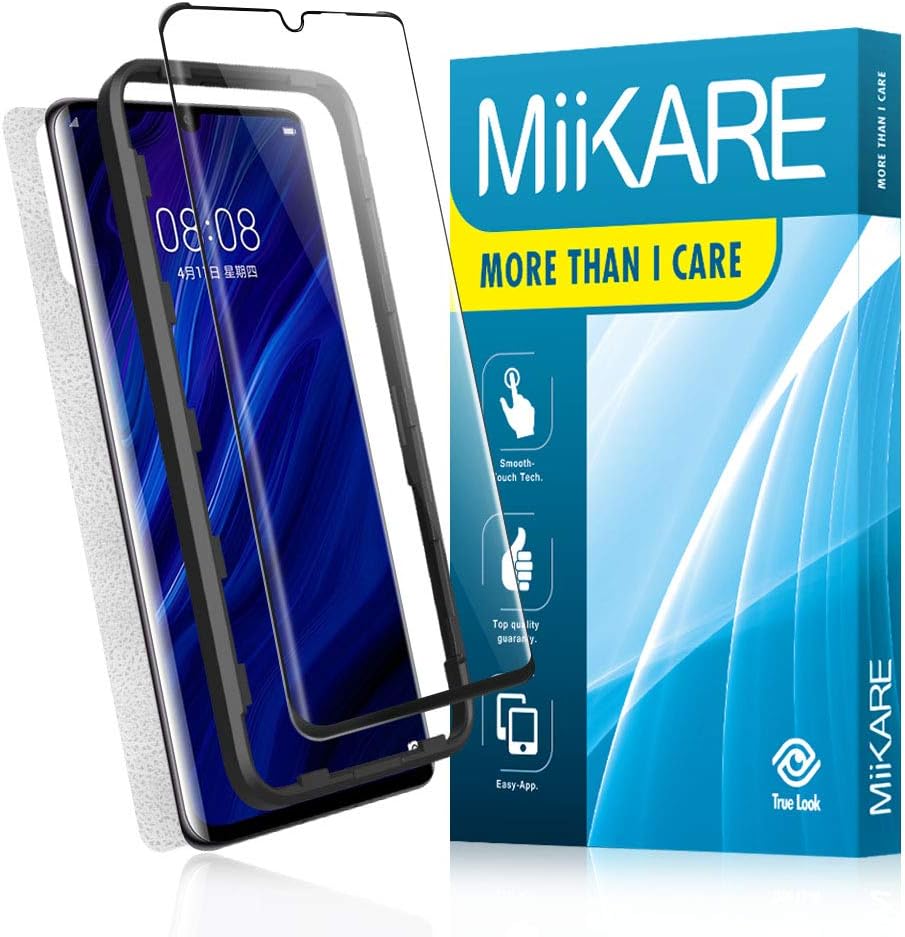 MiiKARE Screen Protector for Huawei P30 Pro, 3D Curved Tempered Glass HD Clear Case-Friendly Full Coverage Screen Protector with Installation Tray
