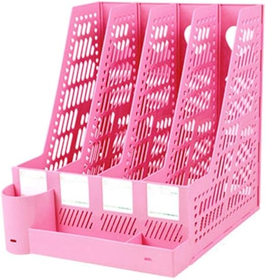 Amazon Com File Holder Folders File Box Data Basket Desktop Storage Rack Durablebookends Thicken Friendly Plastic Material Filing Cabinets Color Pink Home Kitchen