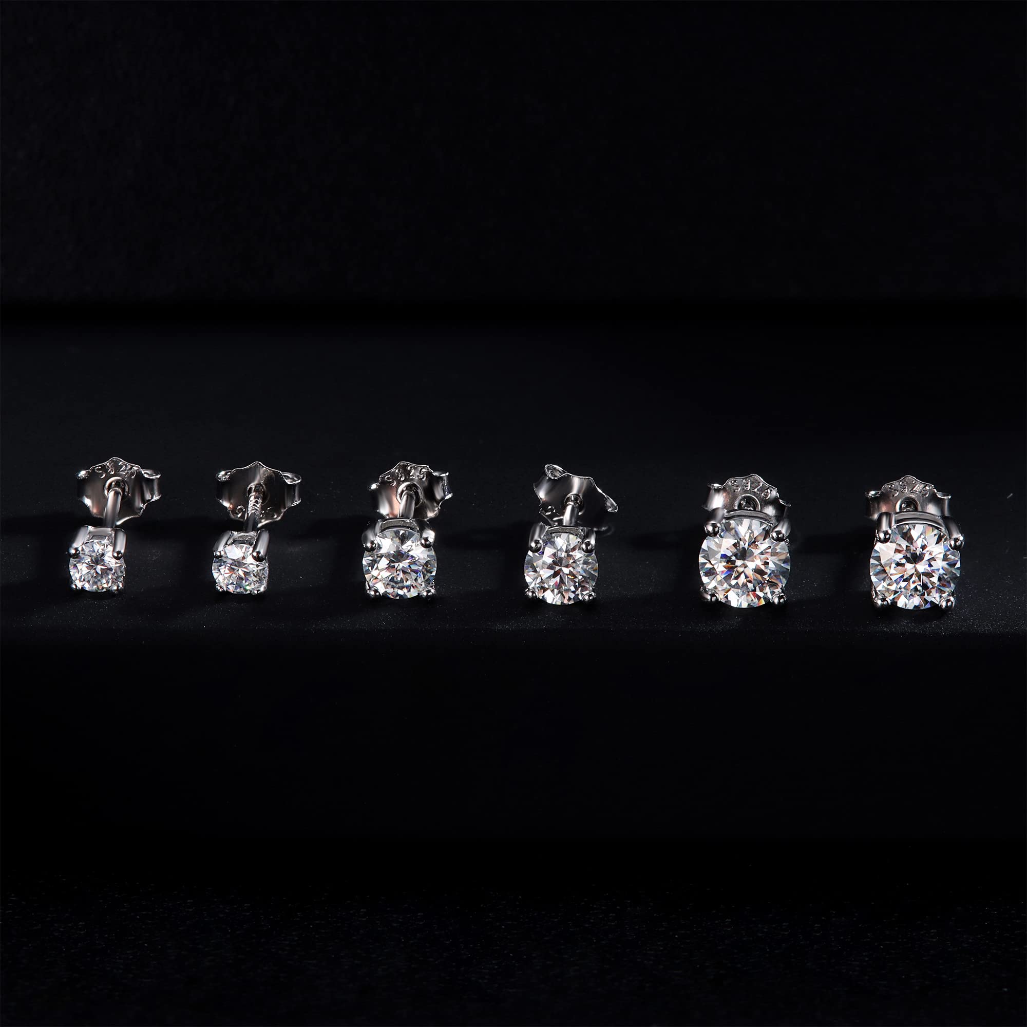 Blahanna Moissanite Stud Earrings 3 Pairs 14K White Gold Plated Sterling Silver Men's Flat Back Stud Earring Cartilage Helix Piercing D Color Moissanite Earrings Birthday Gifts for Men Women 1.8ct-3.2ct