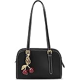 Shoulder Bag Red Purse for Women Leather Swing Bag Zip Handbag Burgundy Purse with Cherry Pendant
