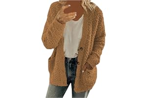 Gamivast Fuzzy Fleece Jacket Women Button Up Sherpa Jackets Plus Size Long Sleeve Cardigan Sweater Open Front Chunky Coats