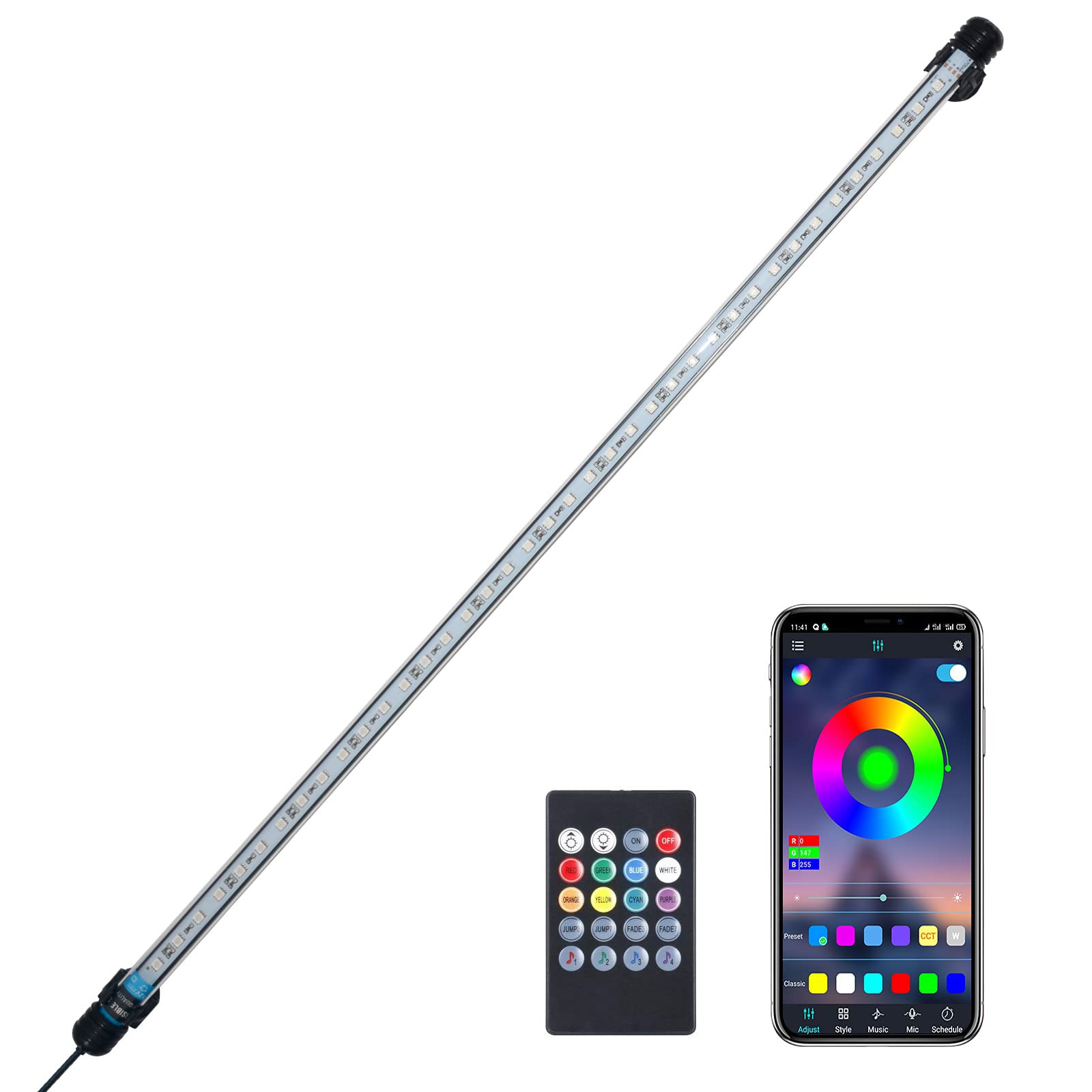 VARMHUS Submersible LED Aquarium Light,Fish Tank Light with Remote Controller&APP Control,DIY Full Spectrum Optional Color&Intelligent Timing and Dimming,29 Light Modes and 4 Music Modes RGB-78cm