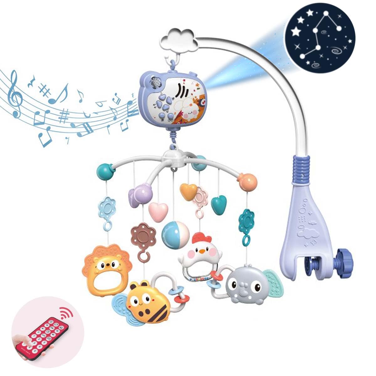 Photo 1 of Baby Crib Mobile with Musical, Night Light ? Moon Star Projector, Mobile for Crib with Remote Control Timing Function, 360° Rotation Crib Toys for Newborn Infant Boys and Girls(Blue)