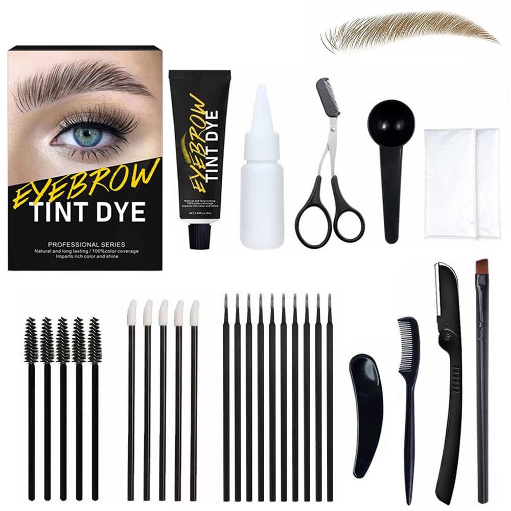 SHEEYOON Eyebrow Dye Kit, Professional Update Formula Brow Eyelash Tint Cream, Natural Semi Permanent Brows Color Long last for 4 weeks (Light Brown)
