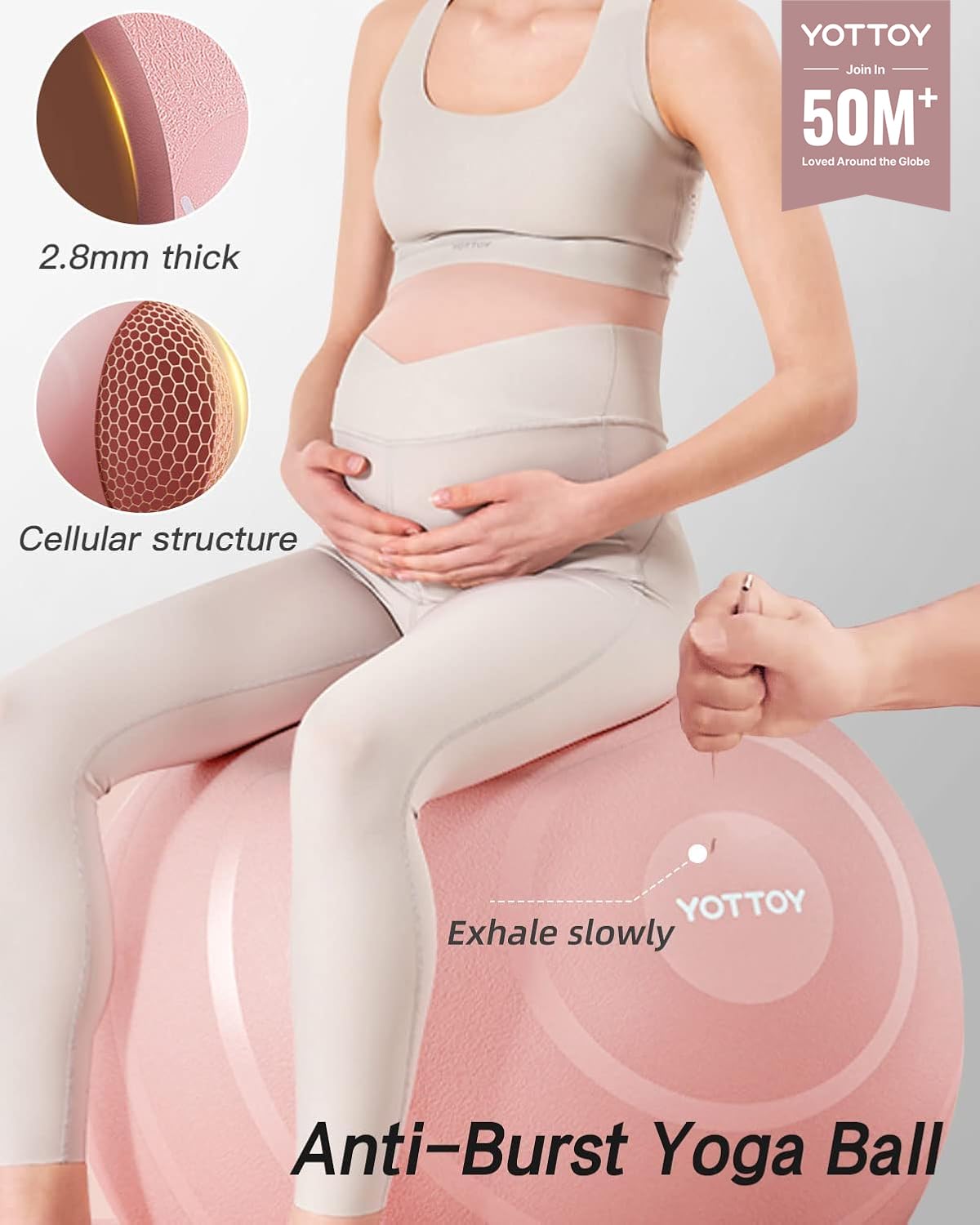 YOTTOY Anti-Burst Exercise Ball for Working Out, Yoga & Pregnancy, Extra Thick Workout Ball for Physical Therapy & Fitness