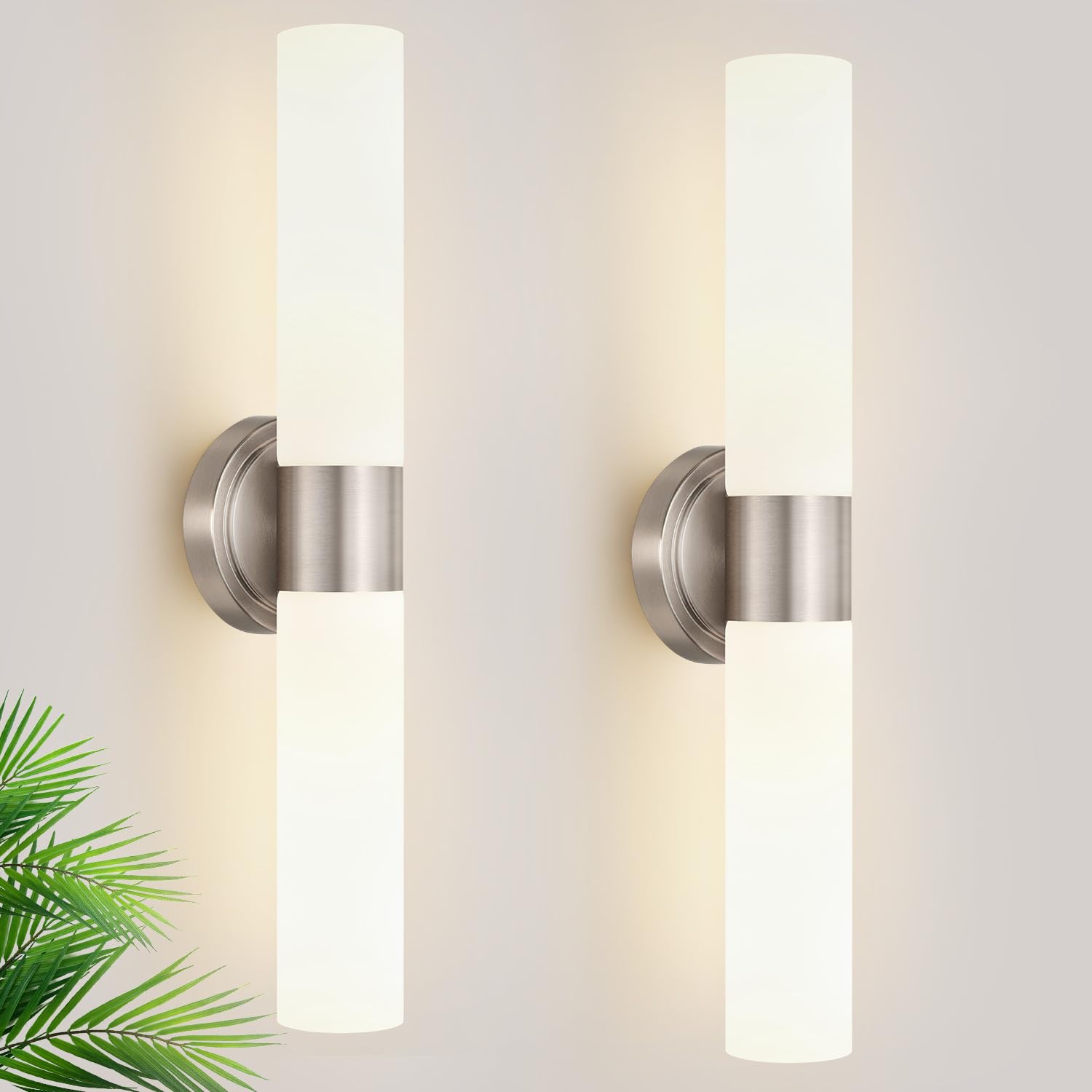 View 1 of **MSRP 89.99** Wall Sconces Set of Two, Modern Bathroom Sconces Wall Lighting with Milky White Glass, Brushed Nickel Sconces Wall Decor Set of 2 for Bathroom Mirror Bedroom Living Room Hallway